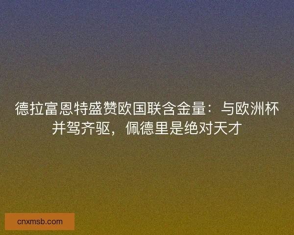 德拉富恩特盛赞欧国联含金量：与欧洲杯并驾齐驱，佩德里是绝对天才