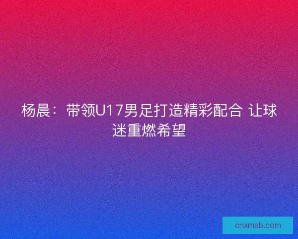 杨晨：带领U17男足打造精彩配合 让球迷重燃希望